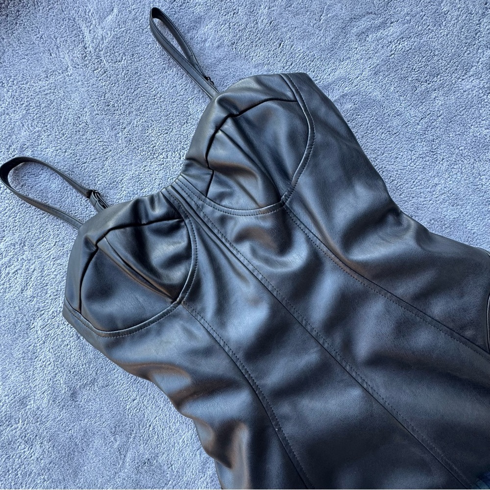 ASOS LUXE Dress Womens US 4 Black Faux Leather Bustier Bodycon Mini Lace Up